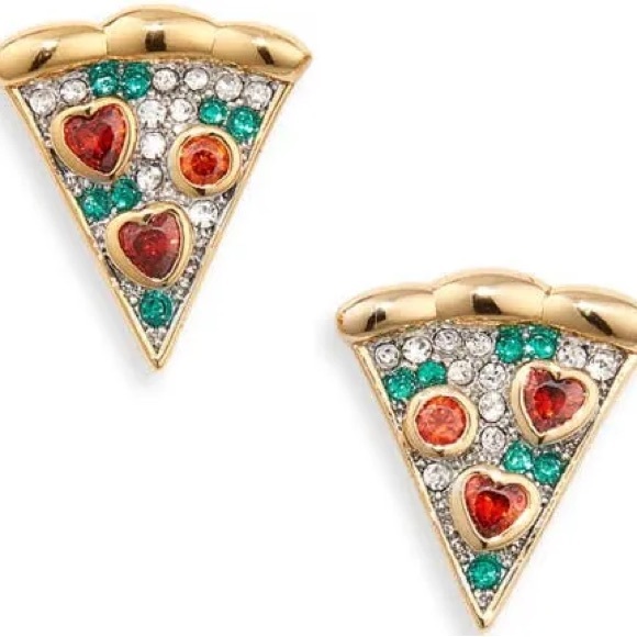 NWT Women’s KATE SPADE Pizza My Heart Studs gold tone & ref heart earrings - Picture 1 of 5